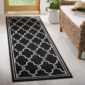 SAFAVIEH Amherst Collection Runner Rug - 2'3" x 7', Anthracite & Ivory, Trellis Design, Non-Shedding & Easy Care, Ideal for High Traffic Areas in Living Room, Bedroom (AMT414G)