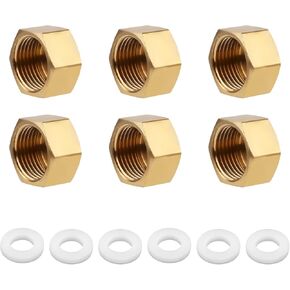 6pcs 3/8 NPT Brass Pipe Cap, 3/8 Inch Brass Compression Cap Fittings with Rubber Gaskets Pipe Plug Caps Stop Valve Cap for Water Line