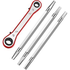 Chumia 4 Pcs Metal Seat Removal Set Including 3 Removal Tools and a 3/8 Inch and 7/16 Inch Ratchet Shower Cartridge Removal Tool Faucet Removal Tool, Remove and Install Hex or Square Faucet Seats Tool