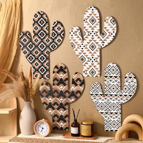 Wesiti 4 Pieces Aztec Cactus Wall Decor Farmhouse Southwest Wall Decor Boho Modern Cactus Wall Art Wooden Cactus Decorations Cactus Wall Hanging Sign Western Decor for Bedroom Living Room Bathroom