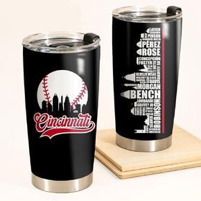 Legends Cincinnati Baseball City Skyline Tumbler - Coffee Mug Insulated Tumbler With Lid - Mother's Day, Father's Day, Birthday, Christmas Gifts For Fans - 20 Oz| Stainless Steel