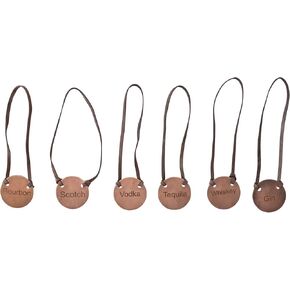 Creative Co-Op Buffalo Leather and Cast Iron Engraved Metal Bottle Tags, Set of 6 Kitchen Utility, Copper