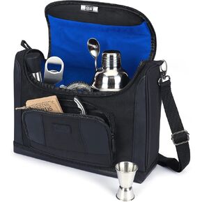 USA GEAR Travel Carrying Bag Compatible with Bartending Kits - Bartending Bag Shoulder Bag for Bartender Kits with Water Resistant Exterior, Customizable Interior for Bar Tools (Bag Only) - Blue