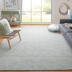 SAFAVIEH Ikat Collection Area Rug - 8' x 10', Teal & Grey, Handmade Wool, Ideal for High Traffic Areas in Living Room, Bedroom (IKT101K)