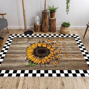 Sunflower Rug for Bedroom,5'x7' Non Slip Retro Butterfly Rug for Kitchen,Area Rug Floor Carpet for Living Room Home Decor