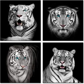 Visual Art Decor Black and White Animals Wall Art,Tiger Giclee Canvas Prints,Modern Tigers Wall Decor,Photo to Picture Painting Prints,Framed and Stretched,Home Wall Decoration (Framed, Tiger)