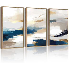 PHOPAGO Blue Abstract Framed Wall Art Modern Minimalist Painting Decor Graffiti Artwork 11x14in Natural Framed