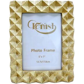 Ornate Gold 5x7 Picture Frame Golden Diamond Pattern Polished 5 x 7 Photo Frames Geometric Portrait and Landscape for Table & Wall Mount
