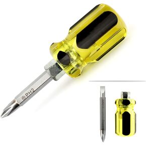 Buspoll Ratcheting Stubby Screwdriver - Adjustable Length, Reversible Dual End, Magnetic Tip - Compact, Portable, Pocket Size.