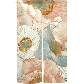 Boho Style Japanese Noren Doorway Curtain Entrance Feng Shui Door Tapestry Single Side Window Treatment Panel for Home Bistro Bar Kitchen Room Decors 33.5" Width x 59" Long (Flowers Pattern)