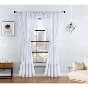 Lucky Brand - Onyx Textured Sheer Curtain | Window Panel Curtains | Lightweight Drapes | Set of 2 Panels with 2 Tiebacks | Sheer | Rod Pocket Header | Measures 52" x 96" | White