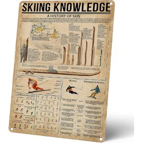 Homely Accents Skiing Knowledge Metal Tin Sign, Vintage Skier Education Wall Art Poster, for Gym, Club, Man Cave, Bar Decor Gift for Ski Enthusiasts 12x16 Inches