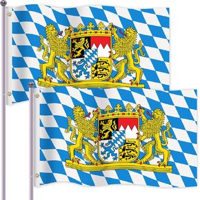 JUNEBRUSHS Bavarian Flag, 2 Bavarian Flags 90 x 150 cm Oktoberfest Festival Flag Indoor and Outdoor Oktoberfest Decoration Oktoberfest Decoration in Bavaria, Germany