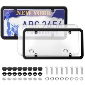 Clear License Plate Covers, Unbreakable License Plate Covers Frame Shield Combo Flat License Plate Protector, Novelty Bubble Design Covers fits Any Standard US Plates, Screws Included,2 Sets