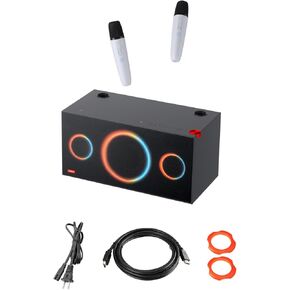 Karaoke Machine with 2 UHF Wireless Bluetooth Microphones & 4 Sound Modes, Bluetooth Speaker Compatible for Apple TV/Samsung TV-Support Bluetooth/AUX/USB for Home Singing Party