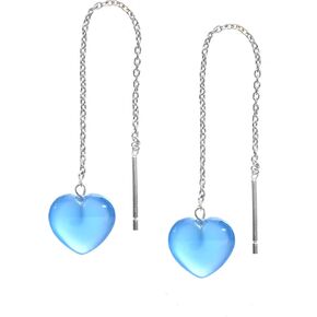 Mother's Day Jewelry Red Heart Earrings, Red Jasper Earring, Threader Earrings, Dangling Long Chain Drop Earrings, Heart Earrings for Girls, Gift for Her, 925 Silver Jewelry (Red jasper)
