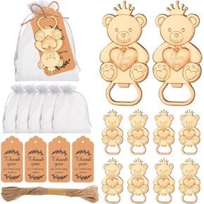 24-piece Bear Bottle opener with organza bag and thank you Kraft paper label, guests return gifts for baby shower, bridal shower, wedding charm, party favors (24)