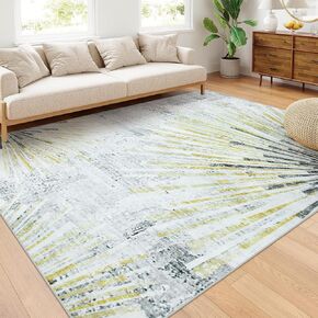 LEEVAN 6x9 Area Rug Washable Living Room Modern Bedroom Rug Gold Nursery Rug Non-Slip Rugs for Dining Room Abstract 6x9 Rug for Office in Kuwait