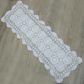 kilofly Handmade Crochet Lace Rectangular Table Runner 15 x 36 Inch, Beige