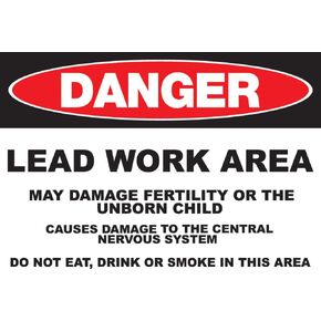 Zing Green Products 2658 Recycled Plastic "Danger, Lead Work Area" GHS Safety Sign, 14" Length, 10" Width