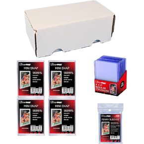 Card Collector Supply Bundle: 400 Count Cardboard Card Storage Box + Ultra Pro Soft Sleeves + Ultra Pro Regular Toploaders + 4 Ultra Pro Mini Snaps