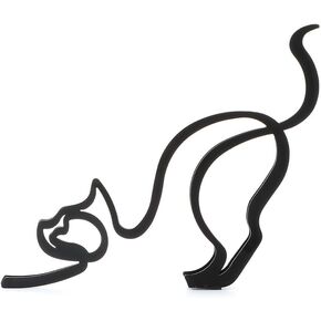 gofidin Minimalist Animals Art Iron Sculpture Retro Metal Black Lines Handmade Figurines Abstract Cat Ornaments Creative Desk Art Decorations Home Ornament