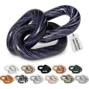 Artisan Hand-Crafted Marble Decor Chain Link, Timeless Decorative Marble Links Home Decor for Living & Outdoor Spaces, Unique Marbling, Smooth Premium Imported Marble 13", Silver Travertine