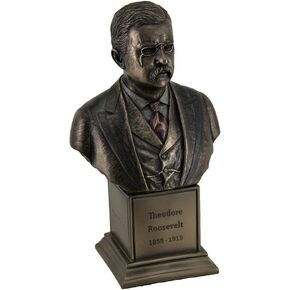 Veronese Design 7 1/2" Tall Theodore Roosevelt bust on Inscribed Plinth Cold Cast Resin Antique Bronze Finish