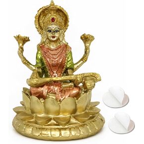 Hindu Goddess Saraswati Statue - 4.4" H Indian God Saraswati Idol Sculpture Diwali Gifts for Indian Home Temple Mandir Pooja Items Car Dashboard Decor