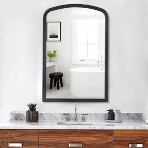 HOMECOOKIN Wood Arched Mirror for Bathroom, 30" x 40" Farmhouse Rustic Arched Wall Mirror Wood Framed for Home Decor Entryway Living Room (Black)