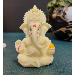 Ivory Ganesha Idol for Car Dashboard,Lord Ganpati Diwali Gifts, Home Decor, Office Desk, House Warming (IVORYMUKUT (Size: 3.5 x 2 inches)