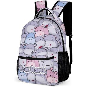 Hippo School Backpack for Kids Girls Boys, 16 Inch Cute Hippos Themed Bookbag, Personalized School Backpack for Students Children, Lightweight, Large Capacity