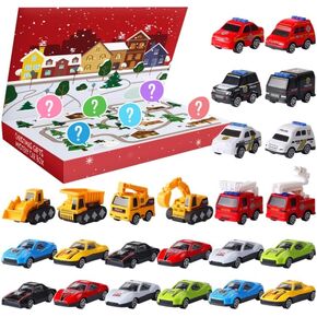 Advent Calendar 2024 Play Vehicles for Kids, Kids Toy Cars Countdown Advent Calendar Car, 24 Days Christmas Countdown Alloy Cars Set-Toys Blind Box Surprise Gift for 3 4 5 6 7 8 Years Old Boys and Girls