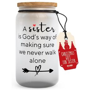 KLUBI Christmas Gifts for Sister - A Sister Is God's Way We Never Walk Alone 16oz Glass Unique Sister Gifts for Older Sister Graduation Gifts for Sister Birthday Gifts for Sisters from Sister Xmas
