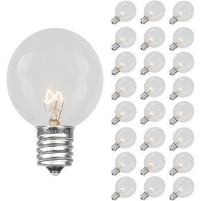 Novelty Lights Incandescent G30 Globe Replacement Bulbs - Outdoor Individual Bulbs For Events, Holiday Parties, Patios, And More - C7/E12 Candelabra Base, 5 Watt Lights (Multi, 25 Pack)
