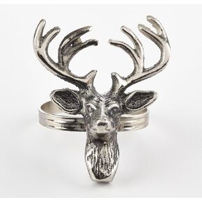 Fennco Styles Classic Holiday Reindeer Design Napkin Rings - Silver - Set of 4
