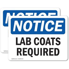 (2 Pack) Lab Coats Required OSHA Notice Sign 10 Inch X 7 Inch Vinyl Label Decal Sticker Weather Resistant, UV Protected for Workplace, Business, and Construction Site, Made in the USA