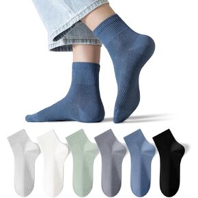Men's Ankle Socks Short Cotton Casual Athletic Cushioned Anti-Skid Moisture Wicking Socks Comfortable Sole 6Pack