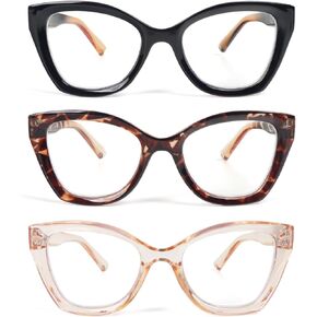 KoKoBin 3 Pack Retro Cat Eye Oversized Reading Glasses for Women, Blue Light Blocking Computer Spring Readers
