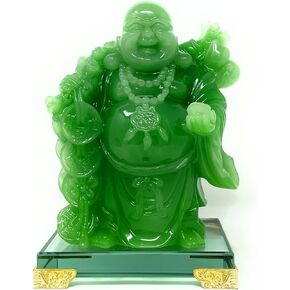 HOULU 8 inch Laughing Buddha Statue for Home Decor, Green Lucky Happy Buddha Figurine, Indoor Buddha Decoration for Good Luck
