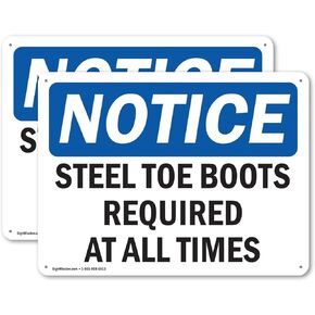 (2 Pack) Steel Toe Boots Required At All Times OSHA Notice Sign 18 Inch X 12 Inch Plastic Sign, Weather Resistant, UV Protected for Workplace, Business, and Construction Site, Made in the USA