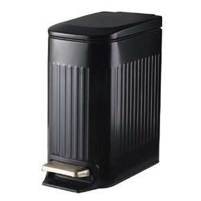 Slim Bathroom Trash Can Foot-Operated Stainless Steel Garbage Can with Soft Close Lid Step Trash Bin with Removable Inner Bucket for Bedroom, Office, Kitchen (Matt Black, 3.5 Gallons)