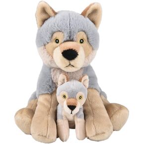 Mom and Baby Stuffed Animals for Boys & Girls, Safari Baby Shower Decorations, Nursery Decor, Zoo Animals for Toddlers, Quality Realistic Toys for Kids, Cute, Soft, Huggable, Squeezable (9.5" Wolf)