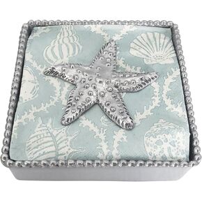 MARIPOSA SEA STAR BEADED NAPKIN BOX SET | SILVER | BRILLANTE | GIFTS | NAPKIN BOX & WEIGHT SET | RECYCLED SANDCAST ALUMINUM | HANDMADE IN MEXICO
