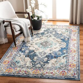 SAFAVIEH Monaco Collection 3' Square Navy/Light Blue MNC243N Boho Chic Medallion Distressed Non-Shedding Living Room Bedroom Accent Rug