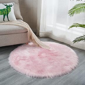 Round Faux Fur Sheepskin Rugs, Soft Shaggy Area Rug Home Decorative Bedroom Fluffy Carpet Rug, Diameter 5 Feet, White