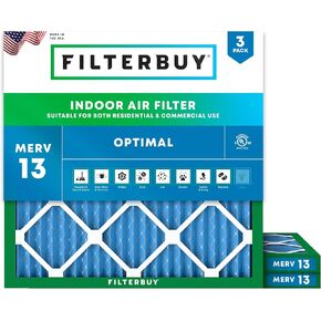 Filterbuy 23.5x23.5x1 Air Filter MERV 13 Optimal Defense (3-Pack), Pleated HVAC AC Furnace Air Filters Replacement (Actual Size: 23.50 x 23.50 x 1.00 Inches)