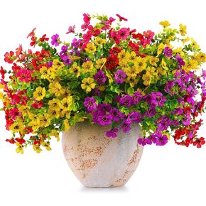 Artificial Mums Fall Flowers Outdoor Plastic Fall Flowers Fake Mums Plant Outside Autumn Flowers Greenery for Porch Window Box Home Decor (18, Green and Orange)