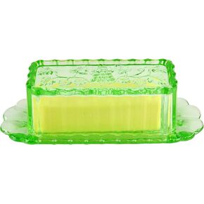 HOME-X Depression Style Glass Butter Dish with Lid and Grape Pattern, Retro Kitchen Decor, Wedding Gift