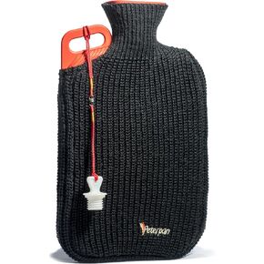 Peterpan Rubber Hot Water Bottle with Knitted Cover, Extra Large & Thick for Pain Relief, 90 Fl Oz Capacity,BPA & Phthalates Free, Handle & 2nd Gen Lanyard Cap, Safe & Comfortable Heat Therapy, Black